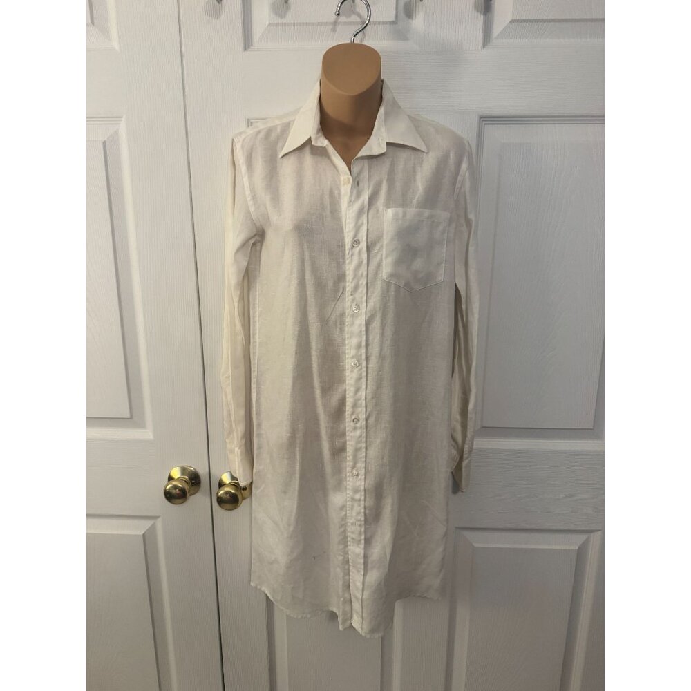 Ralph Lauren Womens Long White Linen Button Up Shirt Size 4-AS IS
